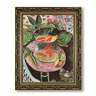 Imagem de KJMVSEW Reproduções de pintura a óleo Goldfish 1911 por Henri Matisse Impressão em tela de arte de parede, imagem estética vintage emoldurada dourada famosa francesa fina abstrata decoração para