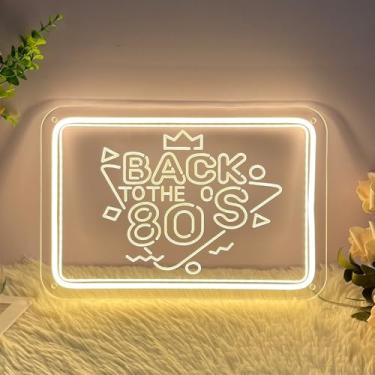 Imagem de Back to 80 Sinal neon para decoração de parede 3D arte esculpida design interior quarto led neon sinais pano de fundo flexível festa de Natal casamento sala de estar aniversário menina menino mulheres