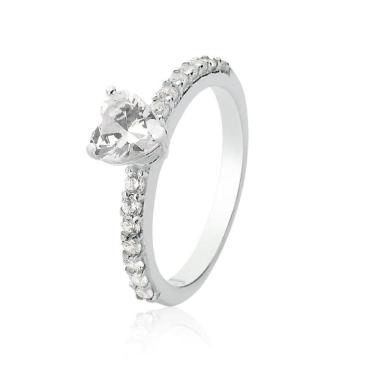 Imagem de Anel Prata 925 Aparador Solitário Coração Cravejado - Tam.22