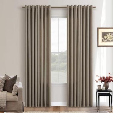 Imagem de Cortinas semitransparentes de linho neutro 96 polegadas de comprimento marrom marrom bronze ilhós linho serapilheira filtragem de luz cortinas boho fazenda rústica janela baía 96 polegadas conjunto de