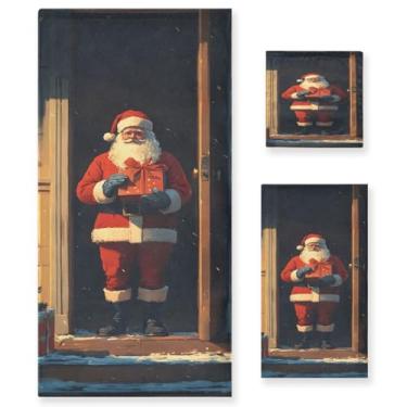Imagem de STAYTOP Lindo Papai Noel segurando uma caixa de presente conjunto de toalhas 3 peças, toalhas de toque macio altamente absorvente de secagem rápida, 1 toalha de banho, 1 toalha de rosto, 1 toalha de