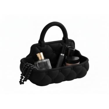 Imagem de Porta Joias Decorativo Estilo Bolsa Acolchoada | Organizador de Joias e Maquiagem para Penteadeira (PRETO)