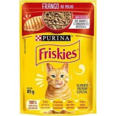 Imagem de Sachê Friskies para gatos adultos sabor frango ao molho 85g.