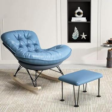 Imagem de Tech Cloth Cadeira de balanço Lounge Lazer Cadeira Sofá Cadeiras para Quarto, Escritório, Sala de Estar (Azul, com apoio para os pés)