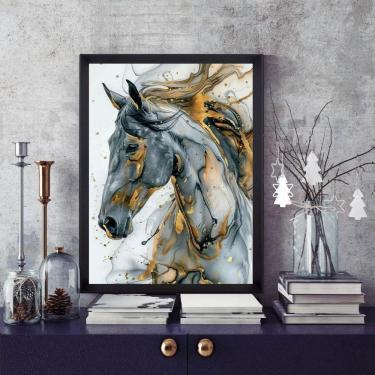Imagem de Quadro Abstrato Cavalo - Mármore 45X34Cm - Com Vidro