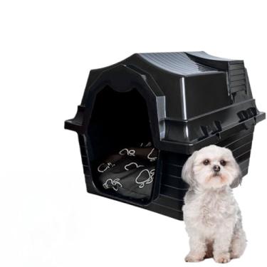 Imagem de Casinha para Cachorro Porte Médio Nº4 2 em 1 com Colchonete Cama Pet Plástica Lavável Proteção contra Chuva(PRETA,COM COLCHÃO)