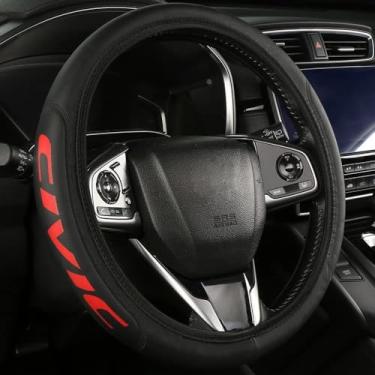 Imagem de Capa de volante de carro, capas de volante de couro de microfibra preta para forro antiderrapante Civic, universal de 36,8 a 38 cm.