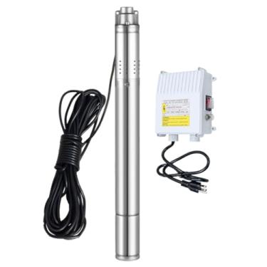 Imagem de Bomba submersível de poço profundo de 5 cm com caixa de controle, bomba submersível de poço profundo de 1/2HP 110V para irrigação industrial e casa, elevação de 4,4 m, bomba de água de parafuso, cabo