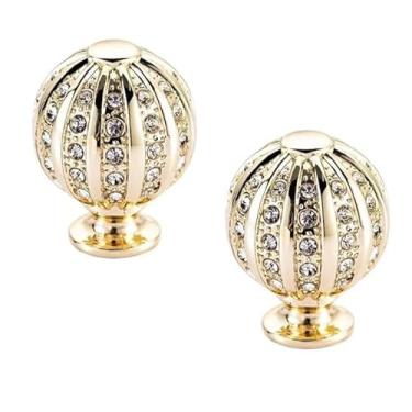 Imagem de JGHITROME Puxadores de gaveta de cristal de strass, puxador de gaveta estilo europeu 2 peças de puxador de cristal de strass, puxador dourado estilo europeu, puxadores de porta de móveis, puxador de