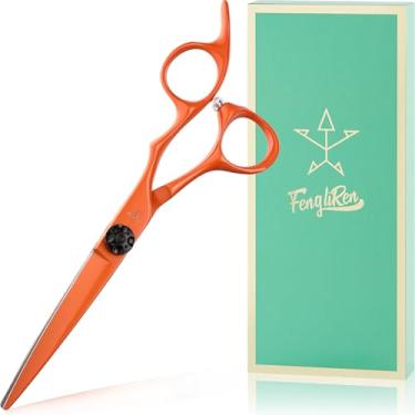 Imagem de Tesoura profissional de alta qualidade para corte de cabelo de barbeiro muito afiada, tesoura de cabeleireiro para cabelo de 15 cm, feita de aço inoxidável para salão de cabeleireiro e casa (laranja