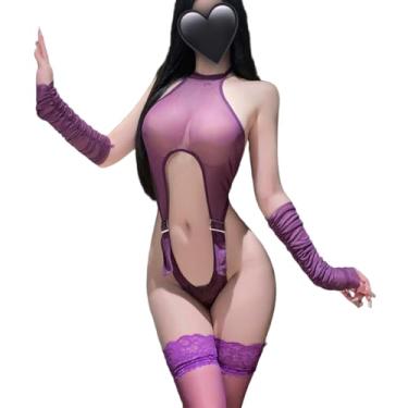 Imagem de SINROYEE Lingerie sexy de cosplay para mulheres - lingerie anime body de uma peça, lingerie sexy e roupa de cosplay (Roxo)
