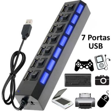 Imagem de Hub Usb 2.0 7 Portas Com Led Indicador E Botões Liga/desliga