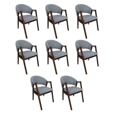 Imagem de Kit 8 Cadeiras De Jantar Madeira Maciça Helen Impermeável Cinza Linho