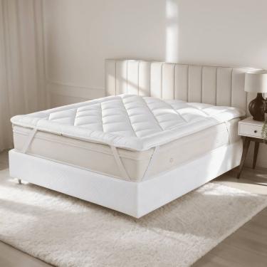 Imagem de Pillow Top Protetor de Colchão Casa Dona 400 Fios 100% Algodão Hipoalérgico Premium Solteiro Casal Queen e King