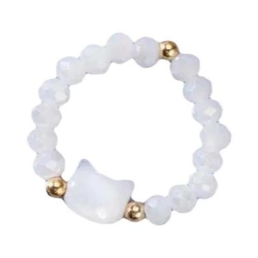 Imagem de Anel Minimalista De Obsidiana E Pedra Da Lua Com Gato Preto E Branco P