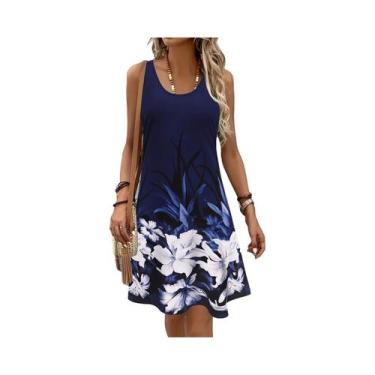 Imagem de Vestido Feminino Vibrante Com Estampa Floral 3D, Sem Mangas, Linha A, 