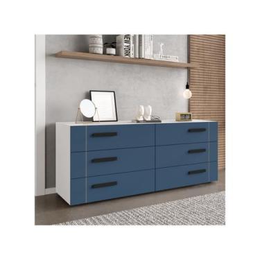 Imagem de Cômoda com 6 Gavetas Lisboa Branca com Azul Politorno, Branco e Azul