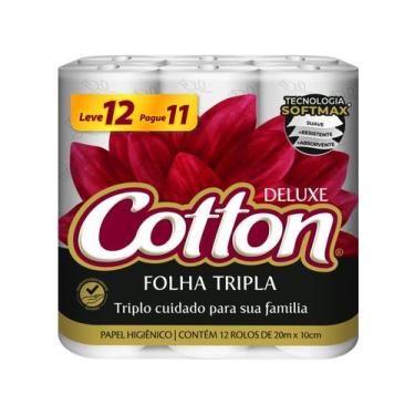 Imagem de Papel Higiênico Cotton Deluxe Folha Tripla 20m x 10cm com 12 Roles - S