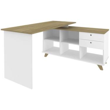 Imagem de Escrivaninha Em L Com 2 Gavetas e 5 Nichos Artany Gold Cor Olmo com Br