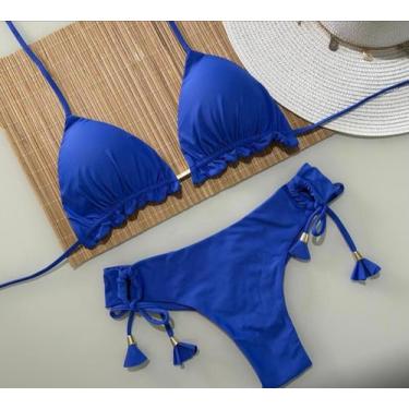 Imagem de Biquini Cortininha Com Calcinha Fio Duplo, Azul Royal - Naykle, Azul r