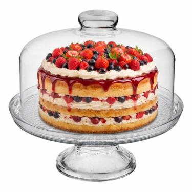 Imagem de Boleira de Vidro Com Pé e Tampa Transparente Decoração Sala Casa Porta