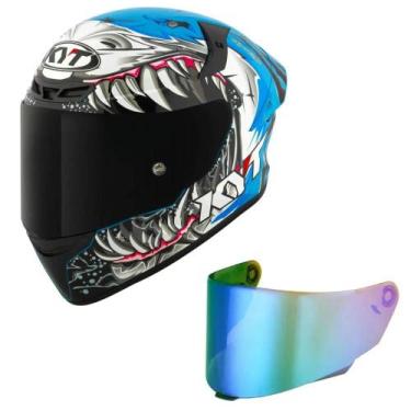 Imagem de Capacete KYT TT Course Megalodon Azul Mais Viseira Camaleão Tamanho:58
