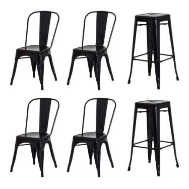 Imagem de Kit 4 Cadeiras + 2 Banquetas Tolix Iron Design Preta Aço Industrial Sa