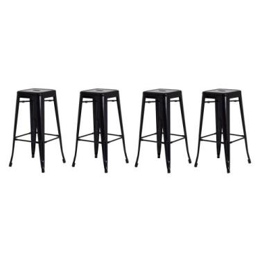 Imagem de Kit 4 Banquetas Tolix Iron Design Industrial Preta 76 cm Aço Cozinha B