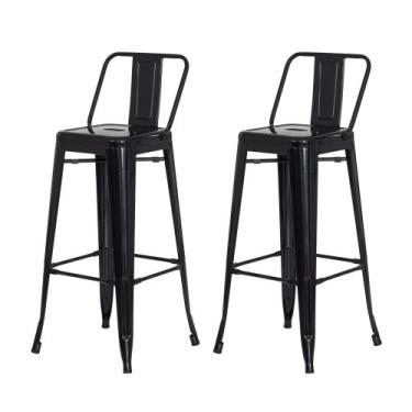 Imagem de Kit 2 Banquetas Tolix Iron com Encosto Preto Brilhante Industrial Aço 
