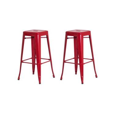 Imagem de Kit 2 Banquetas Tolix Iron Design Industrial Vermelha 76 cm Aço Cozinh