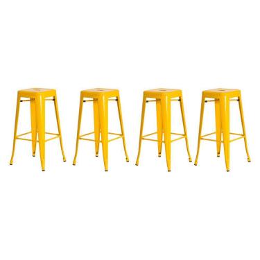 Imagem de Kit 4 Banquetas Tolix Iron Design Industrial Amarela 76 cm Aço Cozinha Bar Bistrô Bancada