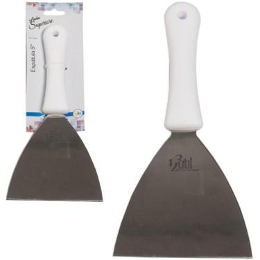Imagem de Espatula de cozinha de inox cabo plastico branco 5'' 25,5cm na cartela