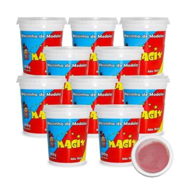 Imagem de Kit 10 Potes Massa Massinha de Modelar Infantil 500g Escolar - MAGIX K