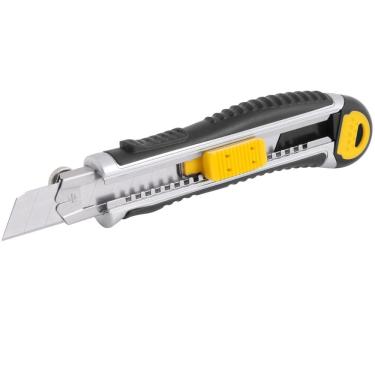 Imagem de Estilete Profissional 18mm com 5 Lâminas Reposição Automática Corpo Metálico Emborrachado