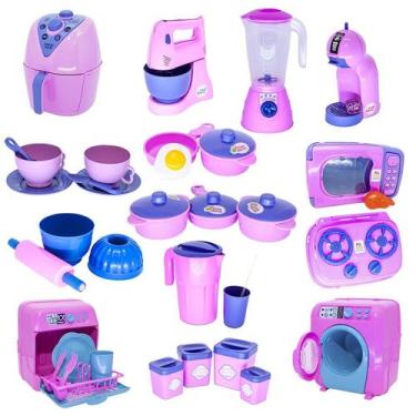 Imagem de Kit Cozinha Infantil Eletro Fogão Xícara Forma Panela 36pç - Altimar