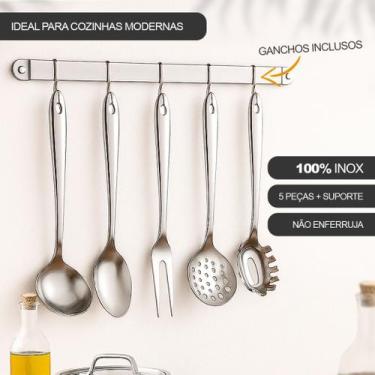 Imagem de Conjunto Utensílios Cozinha 6 Peças Com Suporte Pendurar - DOLCE HOME