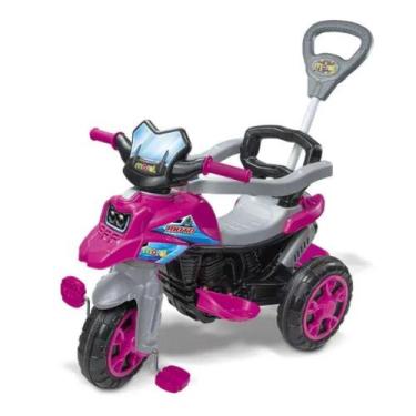 Imagem de Triciclo Infantil Moto Trail Rosa e Haste Removível - Maral