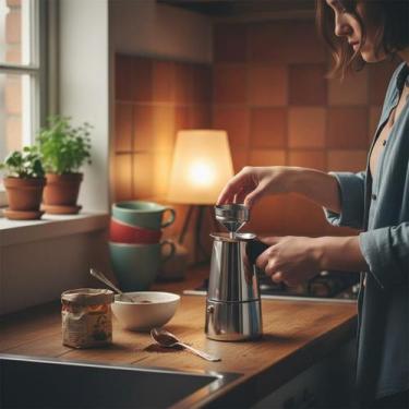 Imagem de Cafeteira Italiana Inox 6 Xícaras - Casa, Café, Fogão, Resistente, Com