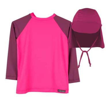 Imagem de Camiseta Blusa Proteção Solar Infantil UV 50+ Boné Infantil Kit Praia Raios Solares Cores (Rosa, 4 anos)