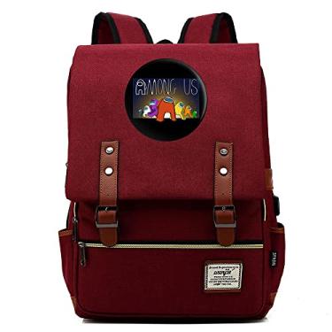 Imagem de Mochila retrô com estampa Among Space Game, mochila escolar retrô unissex (com USB), Vermelho, Large, Clássico