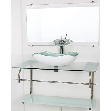 Imagem de GABINETE DE VIDRO PARA BANHEIRO INOX 90CM CUBA ABAULADA BRANCO