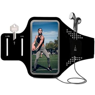 Imagem de MOVOYEE Braçadeira para celular braçadeira de corrida suporte de telefone para iPhone braçadeira 11 12 13 Pro Max XS X XR 10 8 7 6s Plus SE ID de smartphone, braçadeira de telefone manga ajuste esporte exercício treino faixa de braço preta