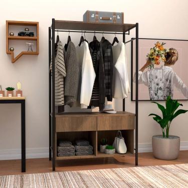 Imagem de Guarda Roupa Solteiro Closet Industrial 90cm 2 Gavetas Paris Light Demolição/Preto - Ar...