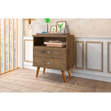 Imagem de Mesa de cabeceira retrô pés palito STATUS - 2 Gavetas cor Jequitiba - Comprar Moveis Em Casa