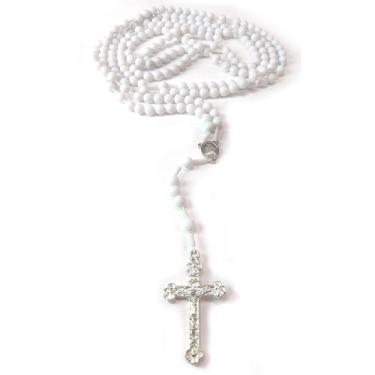 Imagem de Rosário Completo Branco Com 20 Mistérios