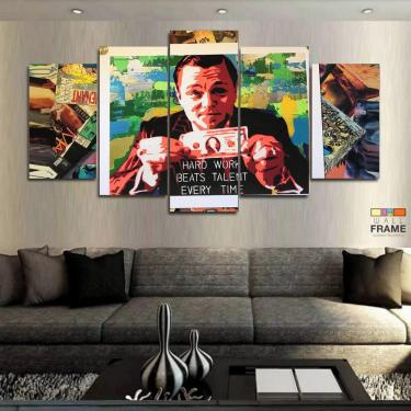 Imagem de Quadro Decorativo Lobo Wall Street Dólar 5 peças 130 x 63 1