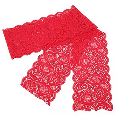 Imagem de Shanrya Acabamento elástico, fita de renda vermelha preta e amigável à pele, 10 metros 9,88 cm de largura para costura DIY (vermelho)