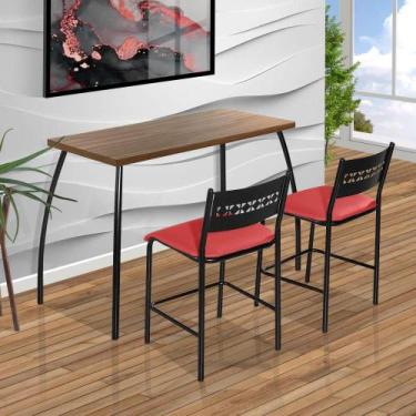 Imagem de Mesa Pequena Com 2 Cadeiras De Aço Preto Com Assento Vermelho - Aço No