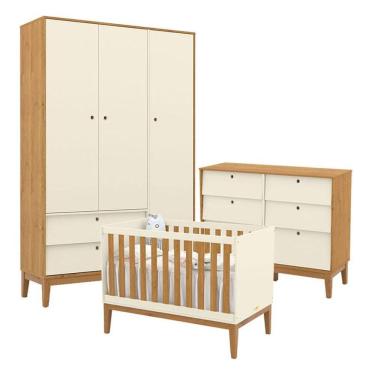 Imagem de Quarto de Bebe Unique 4 Portas com Cômoda 6 Gavetas Off White Freijó Eco Wood - Matic