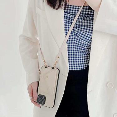 Imagem de Carteira de bolso de cartão crossbody para iPhone 11 12 13 14 Pro Max X XR XS Max 7 8 Plus Alça de Couro Capa Traseira, Branca, Para iPhone12